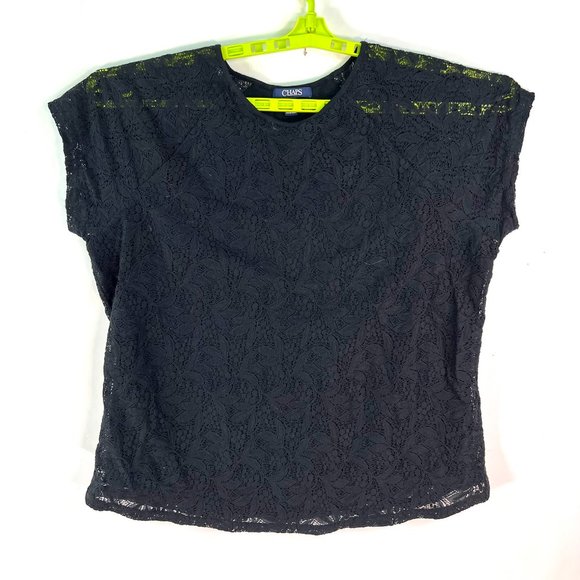 Chaps Womens Open Lace Weave Black Sleeveless Blouse Size 1X - Picture 1 of 9